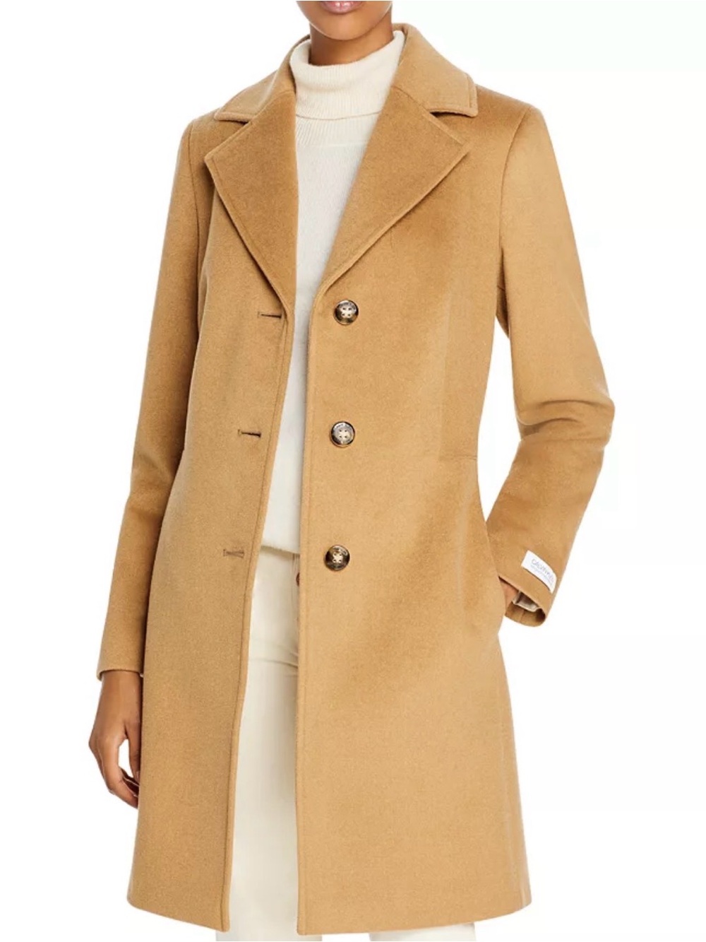 Calvin Klein Camel Single-Breasted Wool-Blend Trench Coat NWT 2